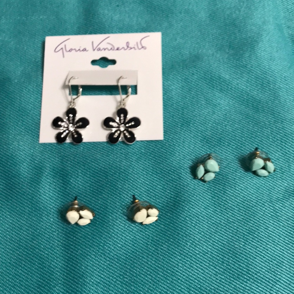 Set of three earrings-2 pairs J Crew Studs & a pair of Gloria Vanderbilt dangles